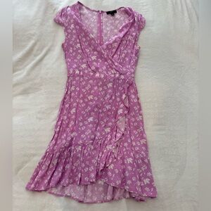 JCrew Floral Mini Ruffle Front Purple Dress